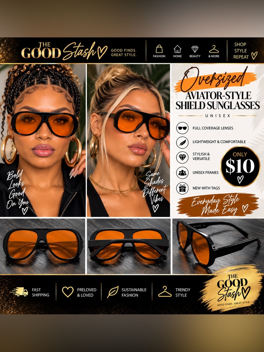 Black Oversized Aviator-Style UNISEX Sunglasses